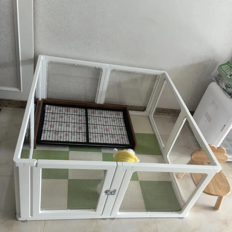 Clear Acrylic Dog Crate Playpen Easy Assemble Transparent Pet Pen Heavy-duty Plastic Puppy Fence with Wheels for Bunny Cat