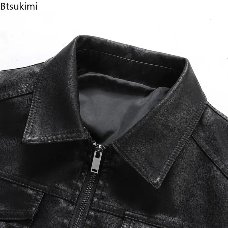 New Men's Leather Jackets Motorcycle Coats High Quality Slim Business PU Leather Tops Fashion Black Plush Warm Clothing for Men