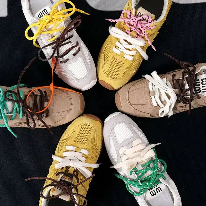 Length 100cm DIY Freedly Round Leather Colorful MIU Shoelaces Canvas Casual  Boots Shoe Laces Rope Shoestrings