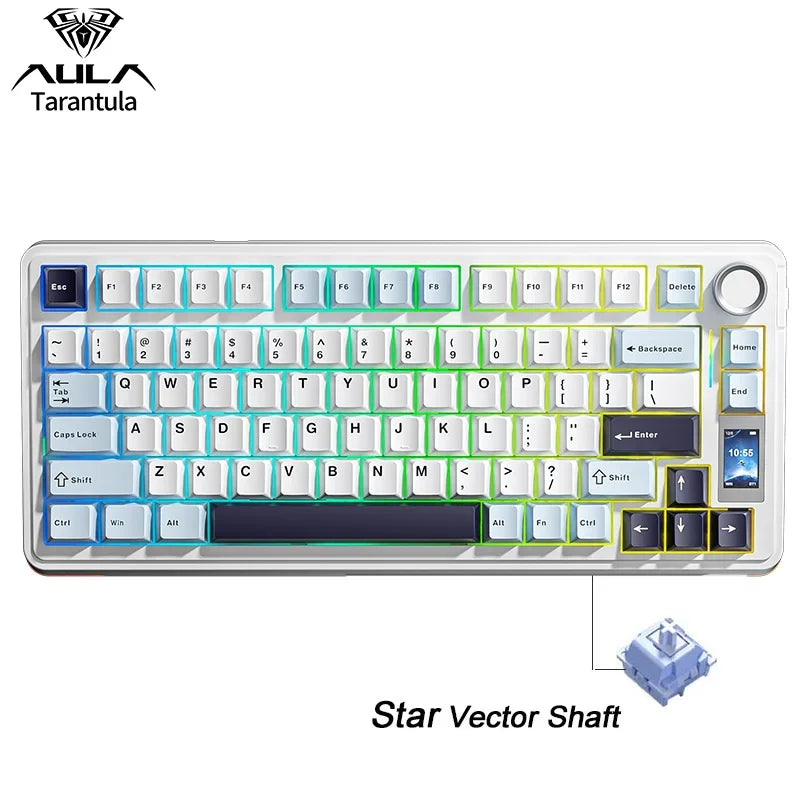 AULA S75 Pro Gaming Mechanical Keyboard 75% Hot Swappable RGB Backlit 4000mAh PBT Keycaps Wireless Keyboard with LED Screen Knob