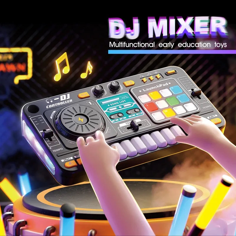 Multifunctional DJ Turntable with Microphone Simulation DJ Mixer Bluetooth Electric DJ Player Music Entertainment Gift for Kids