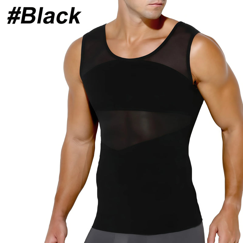 Sleeveless Body Shaper Vest for Men, Mesh Invisible Cross Compression Undershirt,Tummy Control Slimming Shapewear for Beer Belly