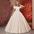 Elegant Flower Girl Dresses for Wedding Satin Beaded - View 14 | SAMAG