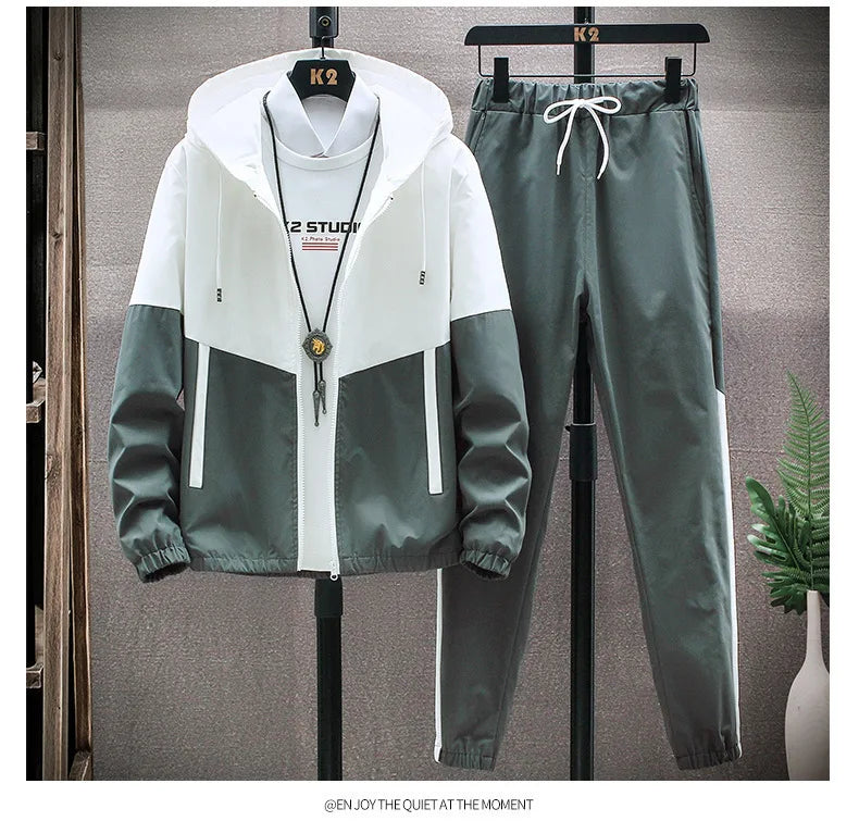 M - 6XL New Men's Sportswear Set from Japan South Korea Autumn Casual Wear Hooded Jacket Leg Tied Pants - View 2 | SAMAG
