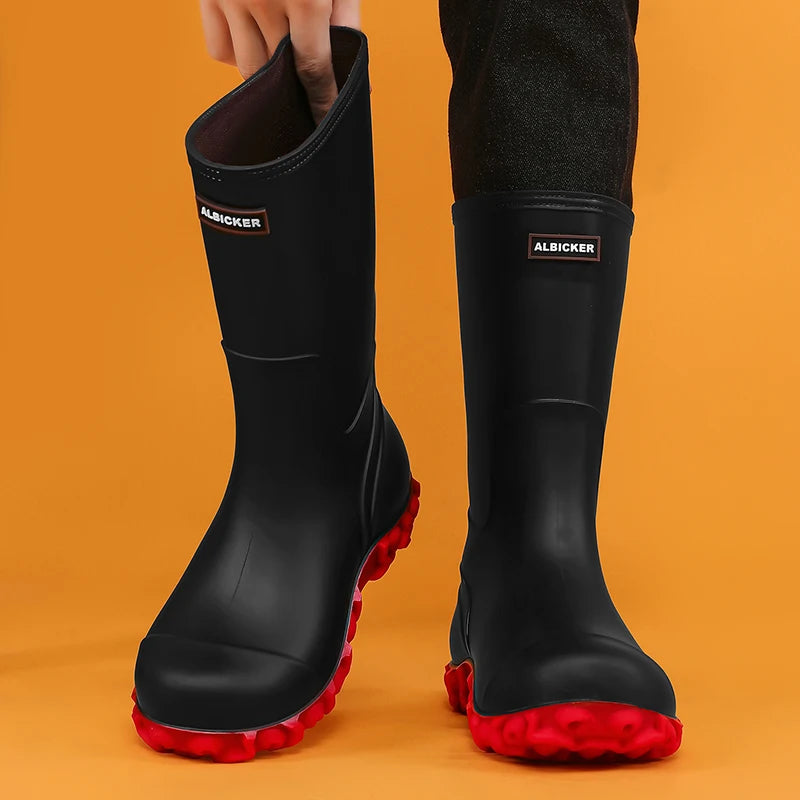 Men's Mid-Calf Rain Boots 2026 New Style Fishing Car Wash Waterproof Work Safety Kitchen Water Shoes Anti-Slip Rubber Shoes