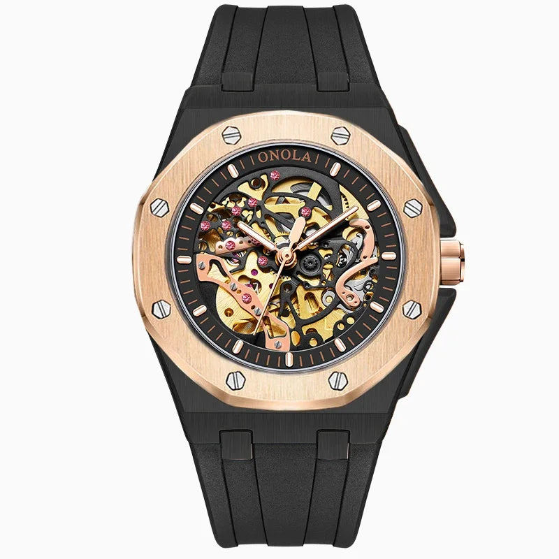 ONOLA 3834 Automatic Mechanical Men's Watch Fashion Sport Waterproof Luminous Watches for Men Silicone Strap Relogio Masculino