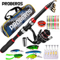 Proberos Fishing Pole Set Full Kits With Telescopic Fishing Rod And Spinning Reel Baits Hooks Travel Pole Set