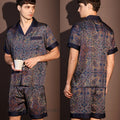 New Men's 3PCS Robe Sets Pajama Ice Silk Rayon Kimono Gown Bathrobe Loungewear Loose Print Home Clothes Nightwear Male Sleepwear