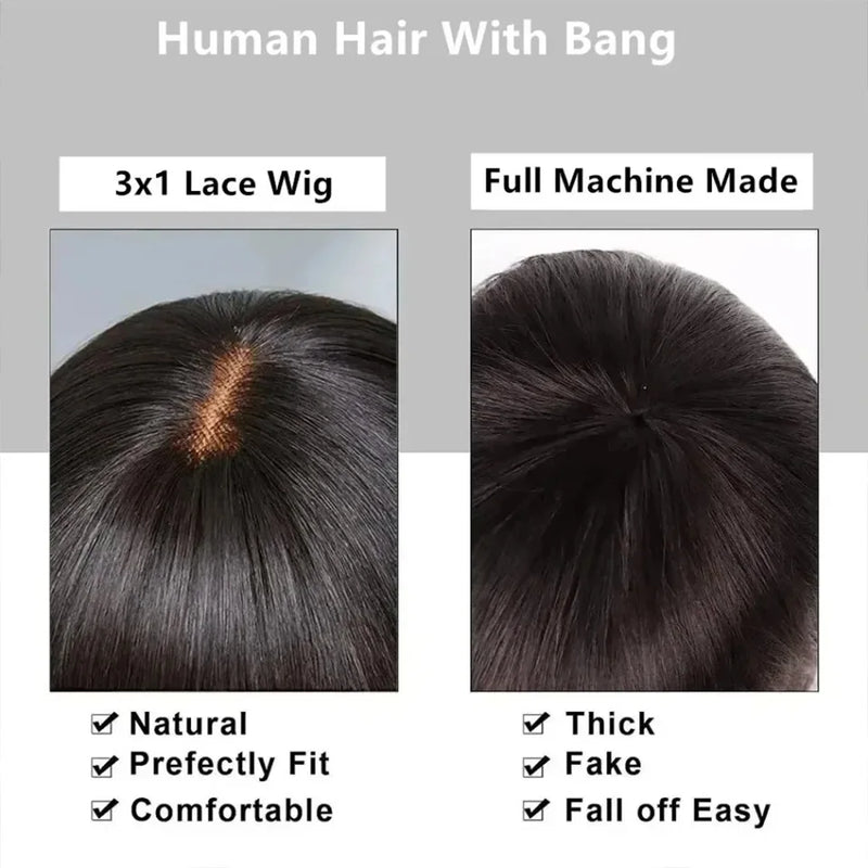Choice Rebecca 3x1 Middle Part Lace Wig Bone Straight Cheap Wigs 100% Human Hair Wig with Bangs for Women on Clearance Sale