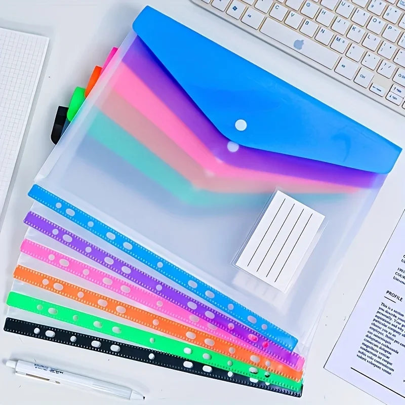 6 A4 Large Capacity Loose Leaf Folders with 11 Hole Binding Rings, Modern PP Material, Expandable Buttons and Label Pockets