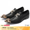 New red black Color Men Leather Shoes Men's Loafers with Gold Toe and Metal Party Wedding Men Dress Shoes