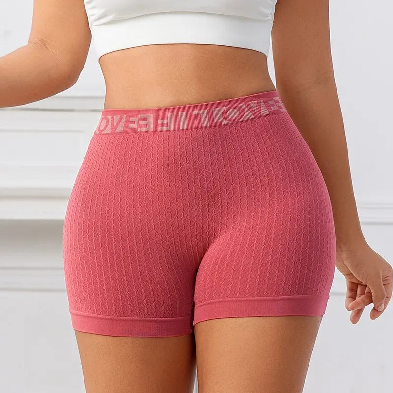 Ribbed Yoga Shorts Seamless High Waist Hip Lifting Elastic Breathable Quick Dry Fitness Running Casual Sports Bottoms for Women
