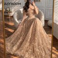 Customized Luxury Off the Shoulder A-line Prom Dress Sequined Appliques Dubai Evening Dresses Tulle Formal Party Gown 2026