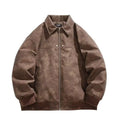 American Retro Brown Motorcycle Mens Leather Jacket Maillard Style Loose Lapel Zipper Men and Women Couple Bomber Jacket Coat