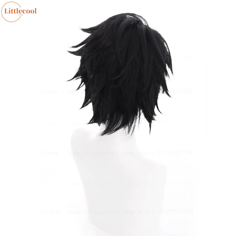 High Quality Anime L.Lawliet Cosplay Wig L Cosplay Short Black Fluffy Heat Resistant Synthetic Hair Halloween Party Wigs +WigCap