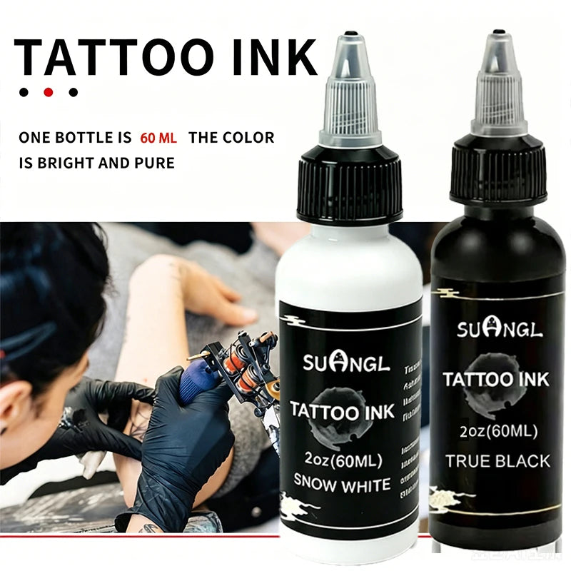 1/2pc 60ml White/Black Tattoo Ink Pigment, with Box Set of Artistic Tattoo Kit, Professional Makeup Pigment Tattoo Supplies