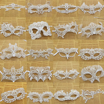 White Sexy Lace Half Face Masks Various Styles Halloween | SAMAG