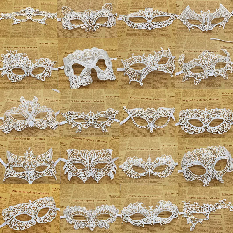 1pcs Hot Sale White Sexy Lace Half Face Masks Various Styles Halloween Masquerade Party Dance Mask Costume