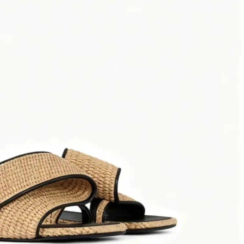 2026 Summer Women's Flat Slippers, Women's Outerwear, Square Head, Open Toe, One Line Slippers, Men's Slippers