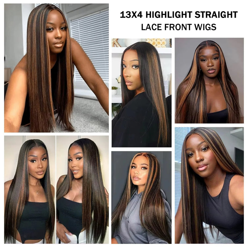 1B/30 Black and Blonde Highlights Bone Straight Human Hair Wigs 4/27 Highlight 13x4 13x6 HD Lace Human Hair Wig 30 36 Inch