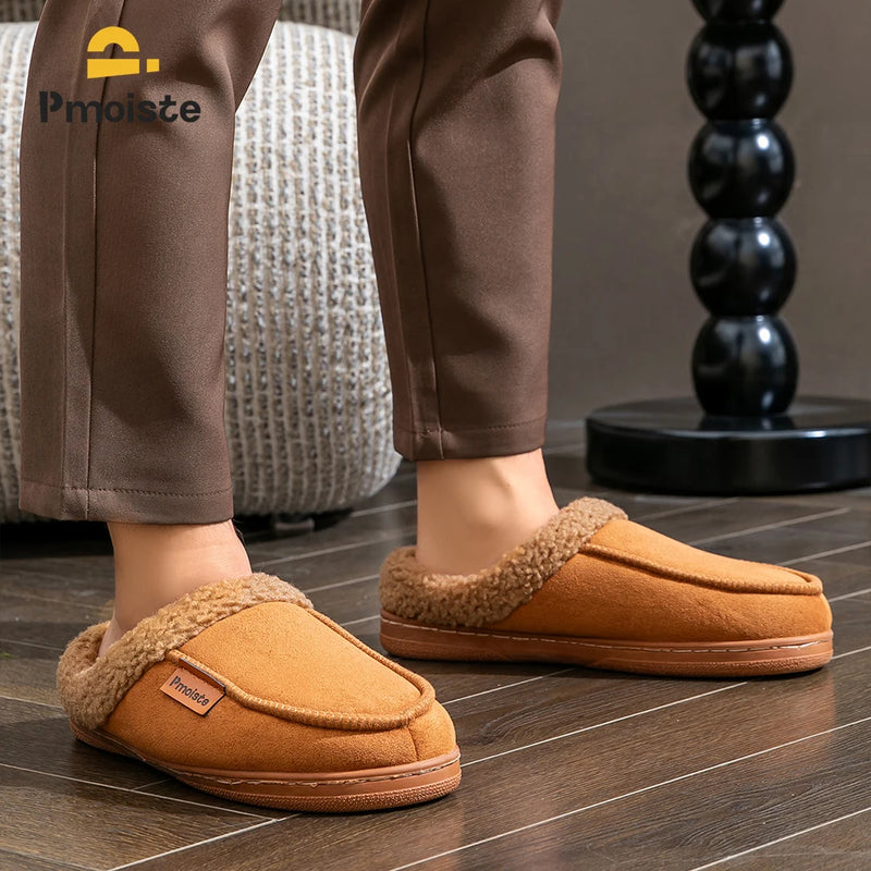 House Suede Slippers for Men TPR Sole Non Slip Durable Soft Warm Memory Foam Cushion Comfortable Living Room Shoes