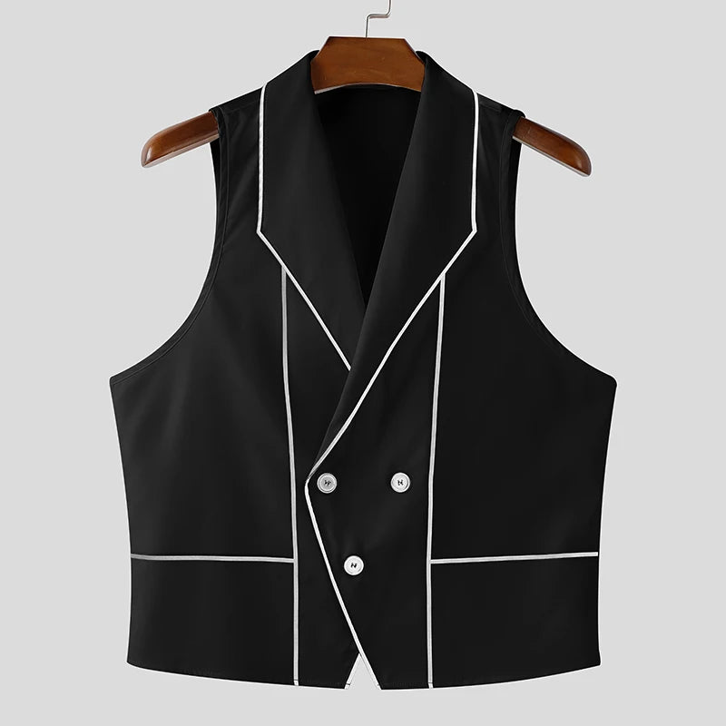 INCERUN Men Vests Printing Color-block Lapel Sleeveless Button Casual Male Waistcoats Streetwear 2025 Fashion Leisure Vests Men