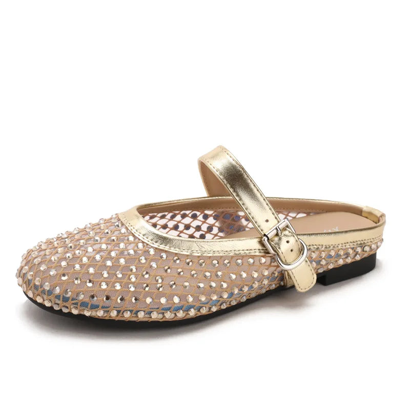 Luxury Shinny Diamond Women Mules Slippers Summer Shoes Crystal Footwear Rhinestones Slip On Brand Mary Jane Sandals Mesh Clogs