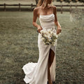Customized Simple Mermaid White Wedding Dresses Spaghetti - View 3 | SAMAG