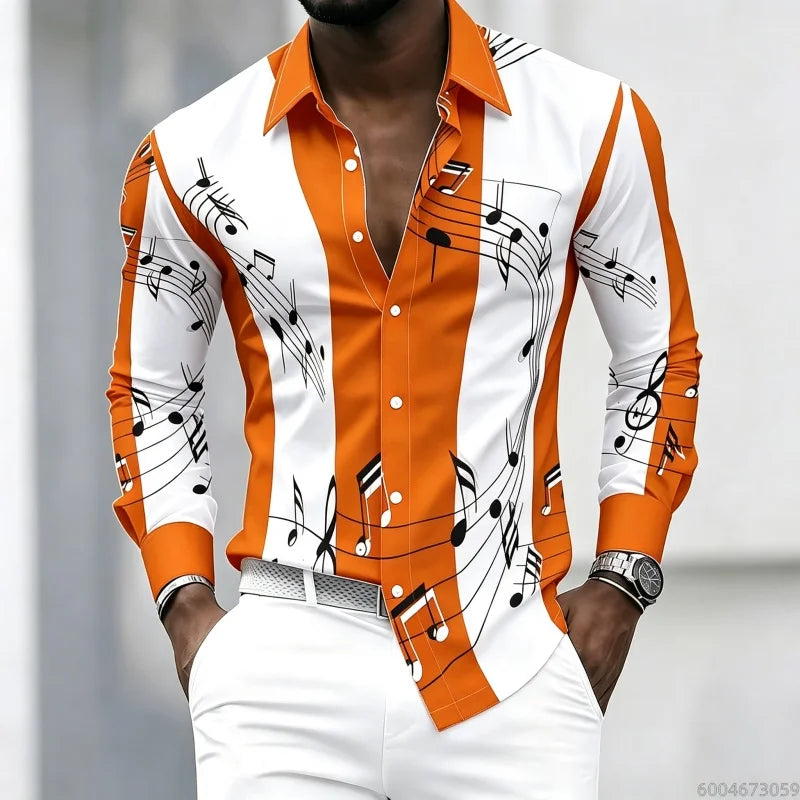 Men's collared shirt with creative musical note print | SAMAG
