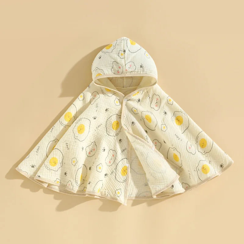 Baby gauze cape bath towel, soft and absorbent. Baby hooded cape, cartoon style bathrobe, children's bath towel.
