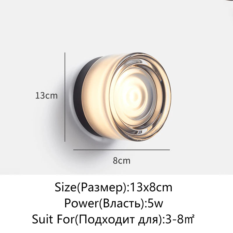 Modern Circular Wall Lamp LED Glass Wall Lamp Sconce Living Room Corridor Bedroom Bathroom Home Decoration Indoor Lighting