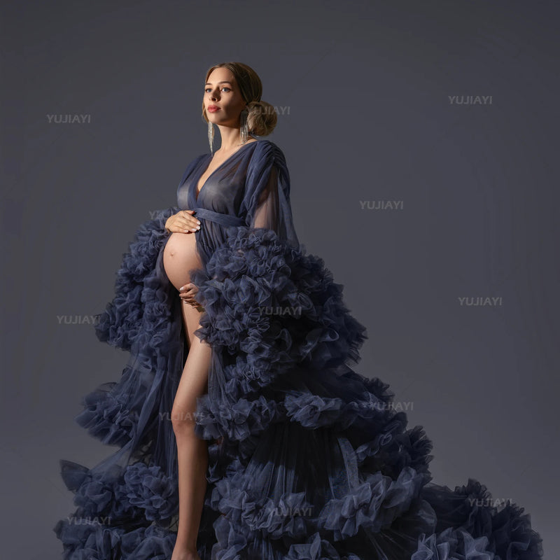 Maternity Dresses for Photoshoot Puffy Tulle Women Robe Long Sleeve Maxi Gown Wedding Anniversary Pregnancy Sleepwear Nightwear