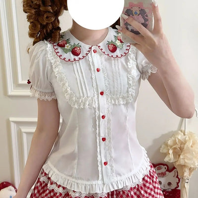 Strawberry Garden Lolita Shirt Doll Collar Sweet Short | SAMAG