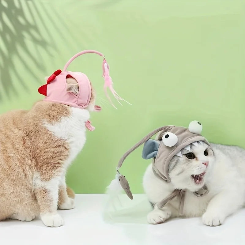 Adjustable Interactive Cat Headwear Toy - Pet Teaser Toy for Hours of Fun, Cat Cosplay Accessory