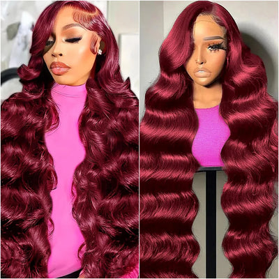 Burgundy 13x6 HD Lace Frontal Body Wave Wig 99J Transparent 13x4 Lace 30 40 Inch Front Human Hair Wigs For Women PrePlucked