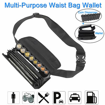 Multi Pocket Waist Bag Wallet With Euro Coin Dispenser Waiter Purse Organizer For Waitress Server Cashier Change | SAMAG