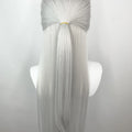 Widow‘s Peak Silver Grey 13x4 Synthetic Lace Front Wigs for Women Elf Cosplay 26 Inch Long Straight Glueless Wigs Free Part