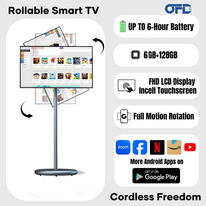 OFD 27 Inch Portable Smart Tv Interactive Digital Signage With Camera Battery Powered Touchscreen Android Display For Home