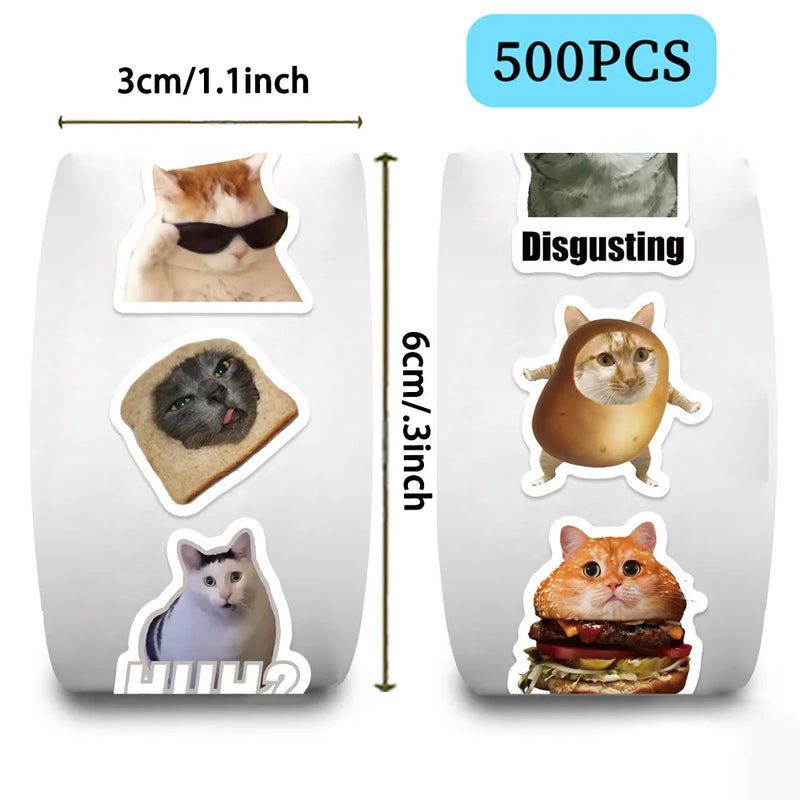 50-500PCS Cute Funny Dogs Cats MEME Stickers Roll Animal Cartoon Decals Toys Sealing Labels Kids Reward Stickers Gifts