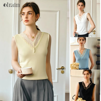 OLrain Women Vest French Ashion V - neck Lace Knitted | SAMAG