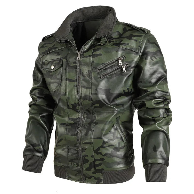Autumn Pu Leather Jacket Men's Camouflage Leather Jacket Youth Locomotive Washed Retro Leather Jacket Men