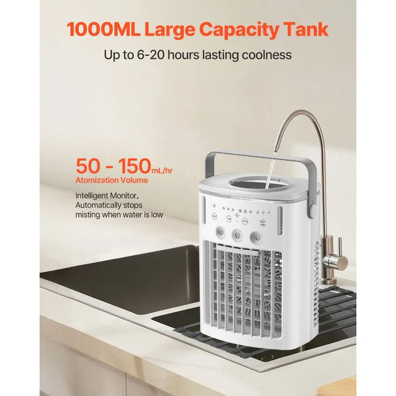 Portable Air Conditioner, 4-in-1 Evaporative Air Cooler with Remote Control, 3-Speed Mini Air Conditioner with Timer, 3 Mist Le