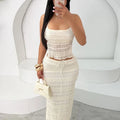 Weird Puss Mesh Backless 2 Piece Set Women Halter Lace-Up See Through Crop Tops+Loose Elegant Long Skirts Vacation Trend Outfits