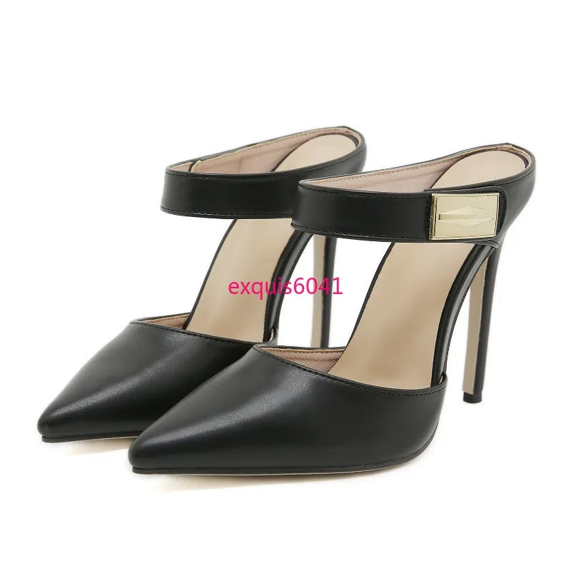 New Women's Metal Trim Pointed Stiletto Heels Shoes Super High Heel Banquet Shoes Dress Shoes Size 35-42