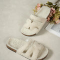Autumn and Winter Women's Home Slippers, Soft-Soled Warm Slippers, Round-Toe Open-Toe Outdoor Fashion Fur Slippers, Home Slippers with Widened Straps, Soft and Skin-Friendly Faux Fur Slippers, Adjustable Sandals | Cork Soles