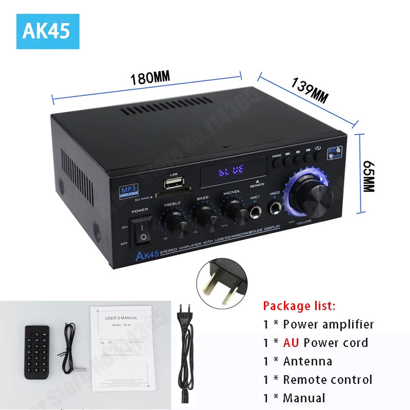 HiFi Digital Amplifier AK45 Bluetooth Amplify MP3 Channel 2.0 Surround Sound Amplifiers Support 90V-240V for Home Car MAX 350W*2