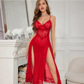 Women Sexy Split Mesh Lace Floral Sheer Babydoll Lingerie Nightgown Dress Sensual Pure Desire Seductive Hot Side-Slit Nightwear