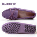 Cow leather womens shoes suede flats bow tie moccasins big size casual shoes size34-44