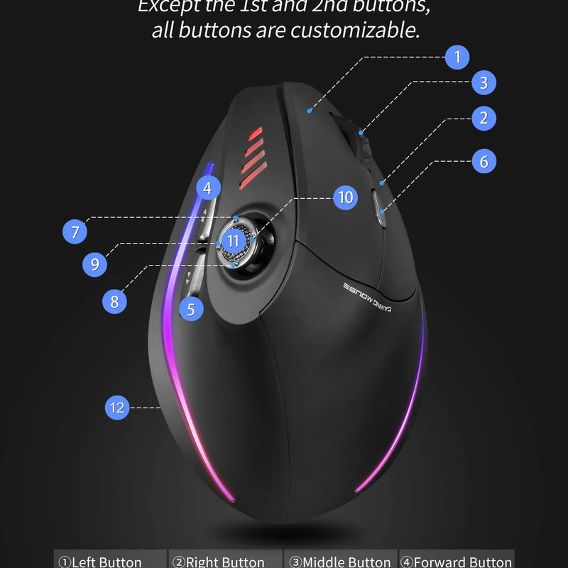 ZELOTES F18 Vertical Ergonomic Mouse 2.4G Wireless Mouse Bluetooth 24000DPI with Programming Gaming Mouse for PC Computer Laptop