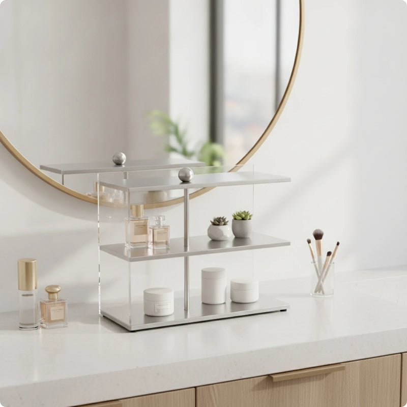 Countertop Storage Rack Clear Three - Tier with Acrylic Panels Tabletop Organizer Rectangular Tiered Shelf - View 9 | SAMAG